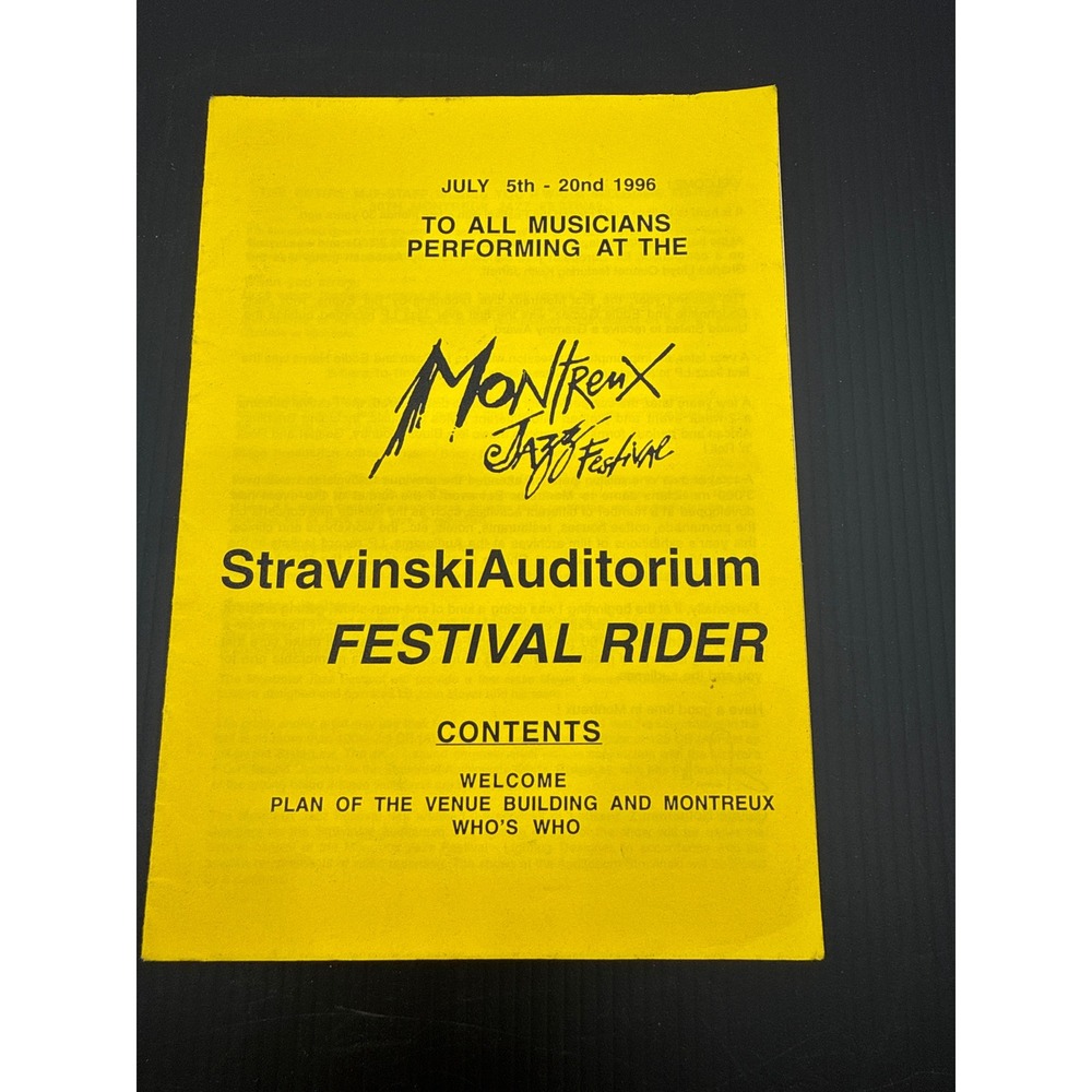 Vintage 1996 Montreux Jazz Festival Rider Stravinski Auditorium Program Guide